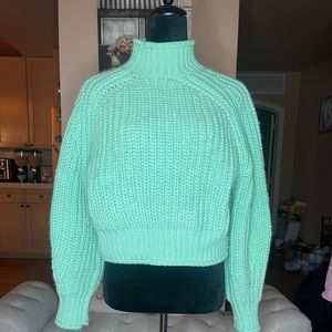 New H&M No Tags Chunky Knit Mint Turtle Neck Cardigan